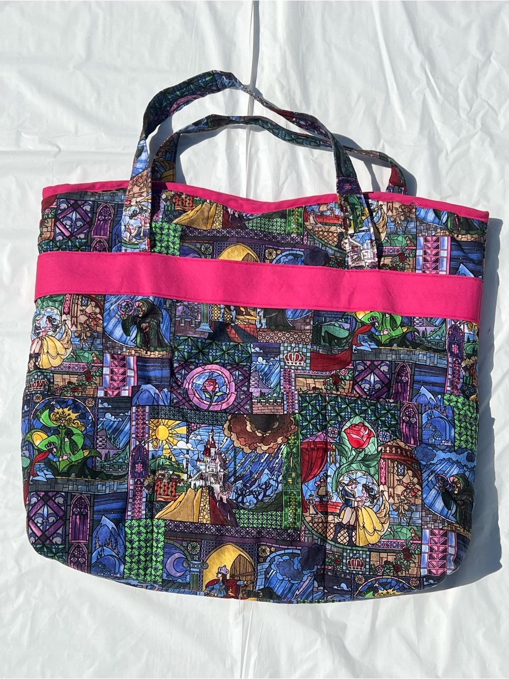 Disney Stained-Glass Print Tote with Hot Pink Trim
